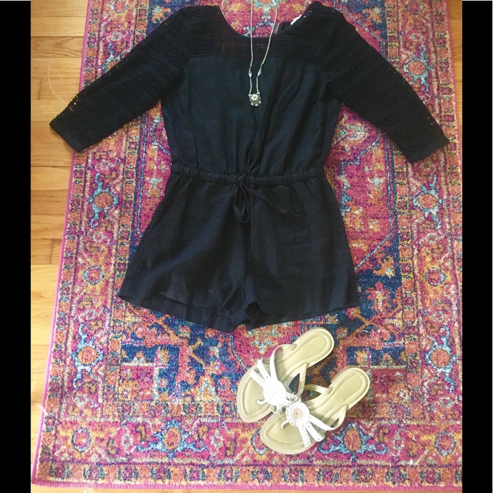 Lou & Grey Black Romper with Lace Details